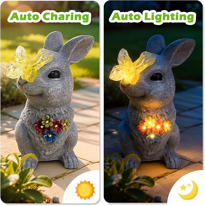 Solar Bunny Garden Statue with Glowing Butterfly - Image 4