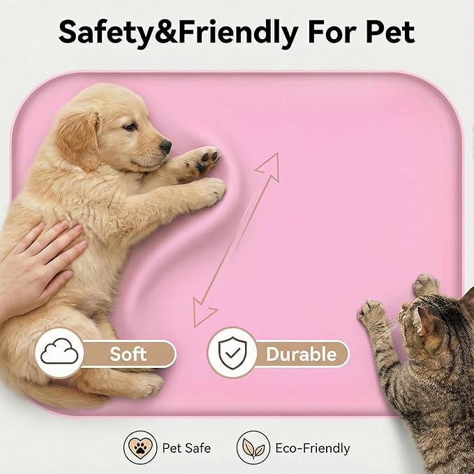 BLESWIN Waterproof Silicone Pet Feeding Mat Pink - Image 6
