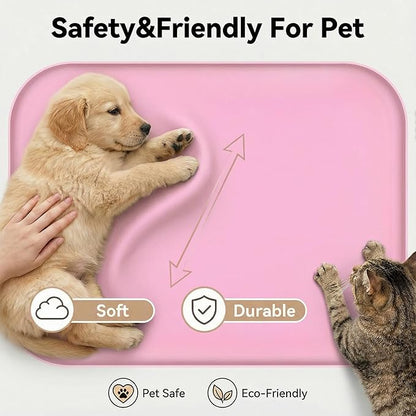 BLESWIN Waterproof Silicone Pet Feeding Mat Pink - Image 6