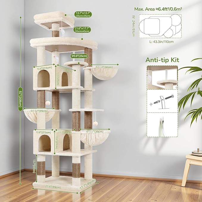 Globlazer Extra Large Cat Tree Tower, 82in Tall Heavy Duty Cat Tree - Image 6