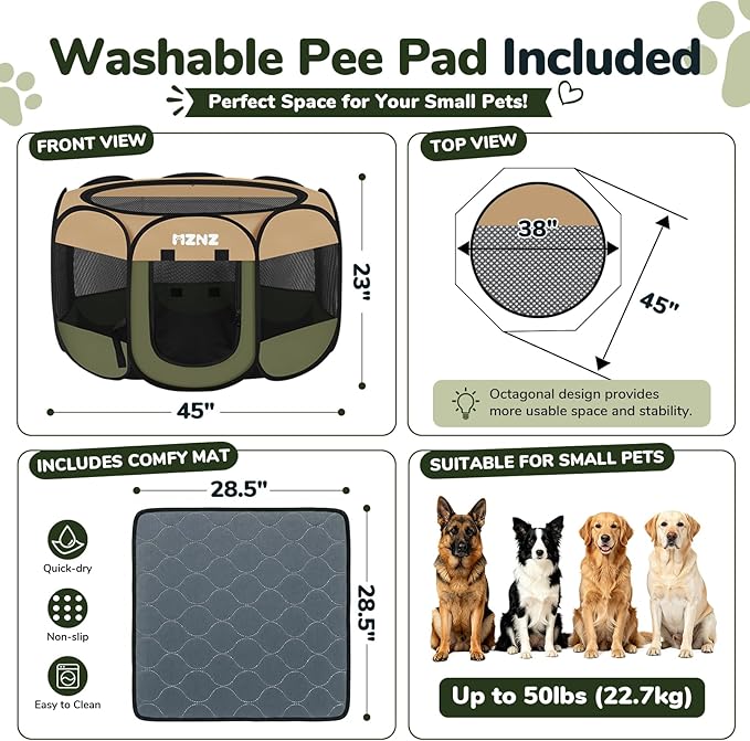 Dog Playpen with Pee Pad, Portable Puppy Pet Crate Indoors - Image 2