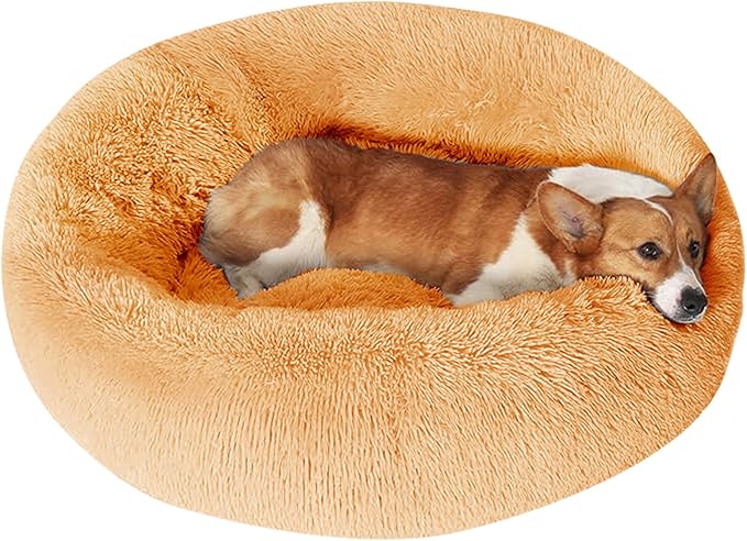 JOLLYVOGUE Dog Bed, Calming Anti-Anxiety Large Dog Bed, Fluffy Donut Cushion by JOLLYVOGUE