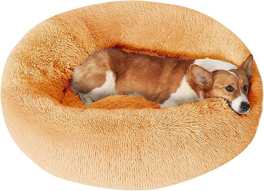 JOLLYVOGUE Dog Bed, Calming Anti-Anxiety Large Dog Bed, Fluffy Donut Cushion by JOLLYVOGUE