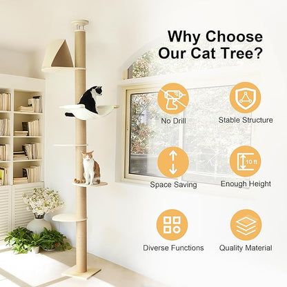 FUKUMARU Floor to Ceiling Cat Tree, 6 Level Adjustable Height Climbing Tower - Image 8