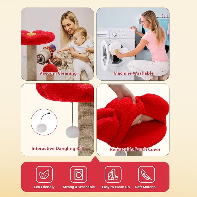 PETEPELA Cat Scratching Post, Mushroom Cat Scratcher Cute Cat Tree Tower - Image 6