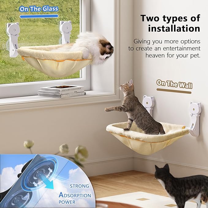 JUNSPOW Cat Window Perch Cordless, Foldable & Stable Cat Beds- Breathable Cat - Image 3