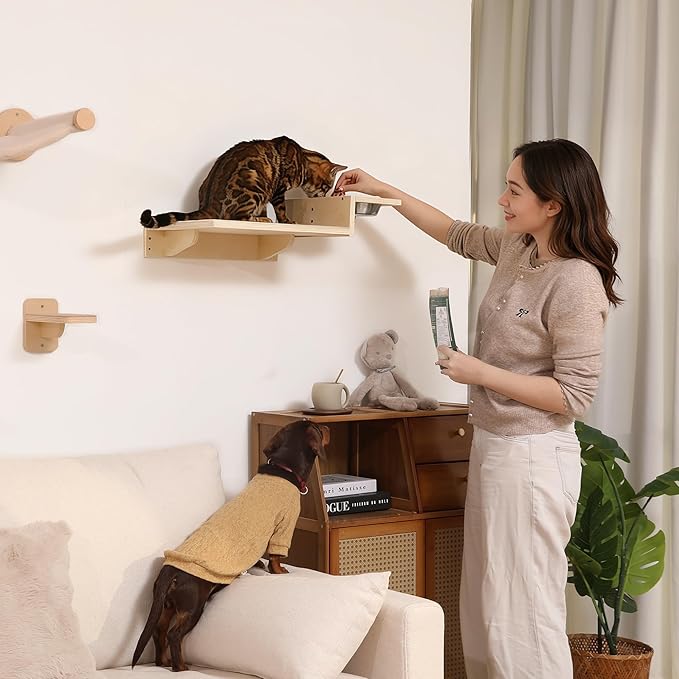 FUKUMARU Cat Wall Shelves, 3 in 1 Cats Walls Furniture Set, Food Station - Image 5