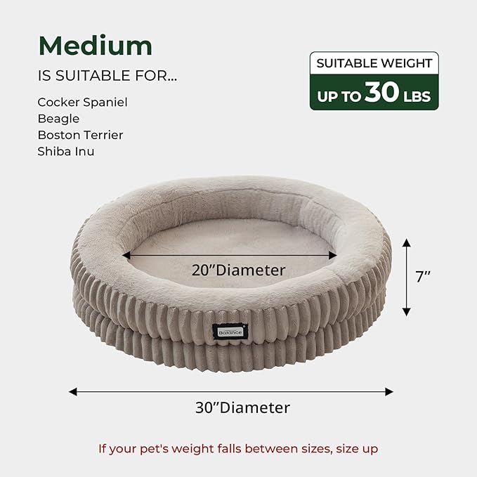 BALANCE Donut Dog Bed, 30 Inches Round Dog Bed Medium Size Dogs Washable - Image 5