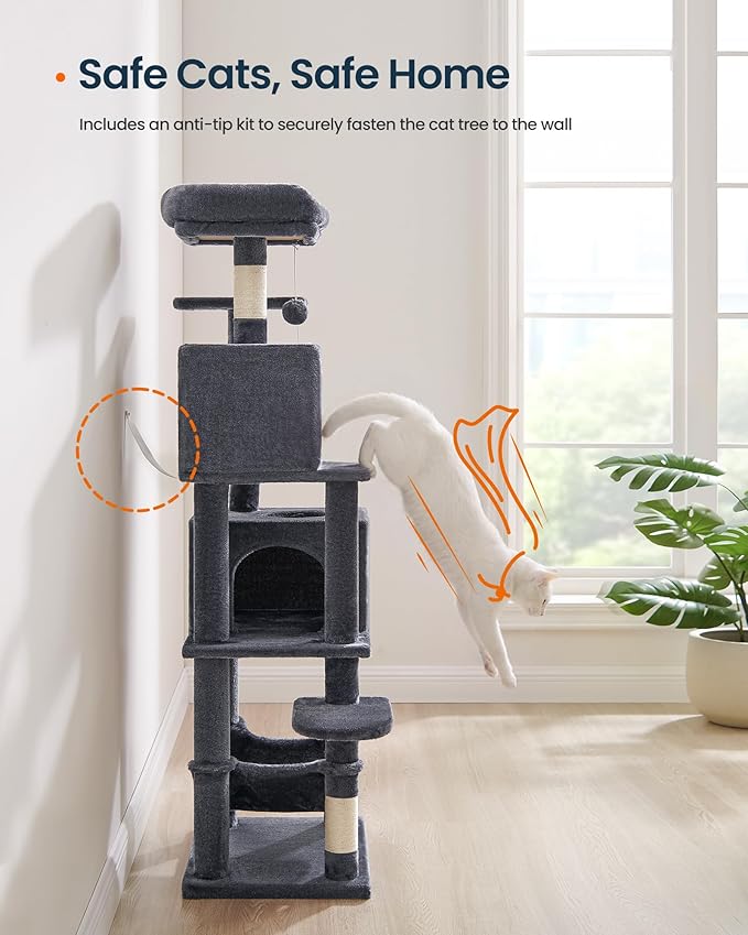 SONGMICS HOME Cat Tree for Indoor Cats, Hammock and Condo, Dark Gray - Image 8