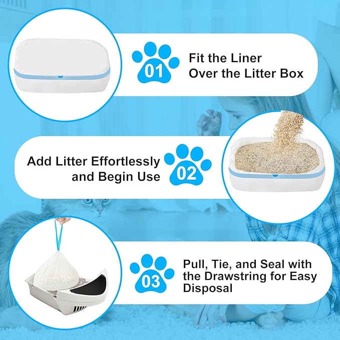 Cat Litter Bags 60 Count, 21.65"x11.8" Drawstring Close Litter Box Liners - Image 6