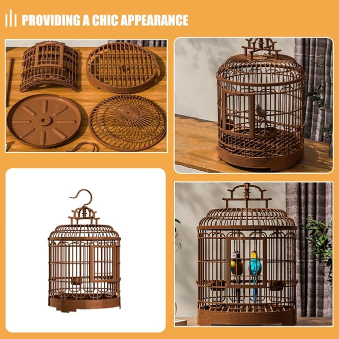 Large Portable Bird Cage Villa for Parrots, Retro Plastic Bird Carrier Travel - Image 3