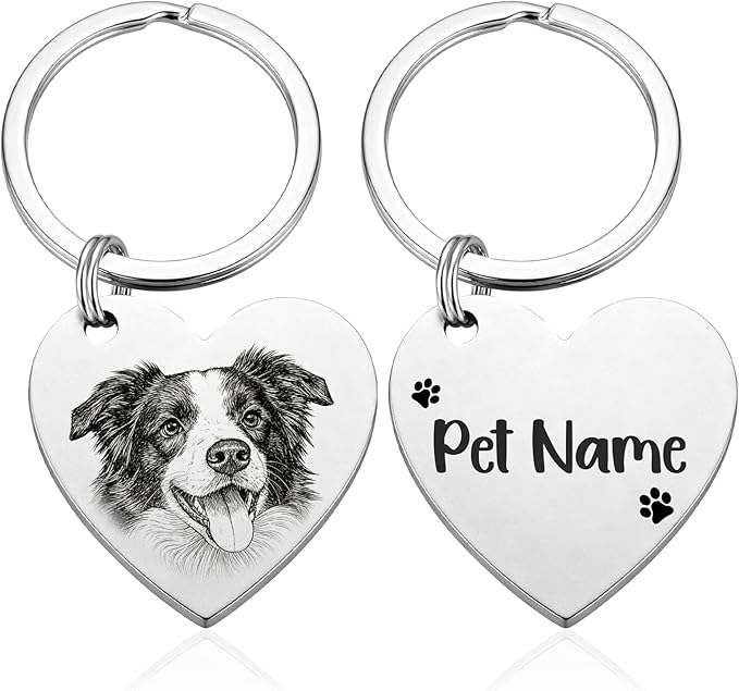 Custom Dog or Cat Portrait Keychain, Personalized Photo Engraved Keychains by CDBUY