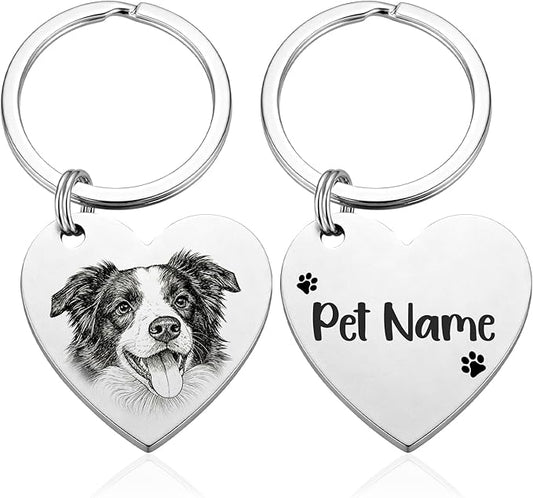 Custom Dog or Cat Portrait Keychain, Personalized Photo Engraved Keychains by CDBUY