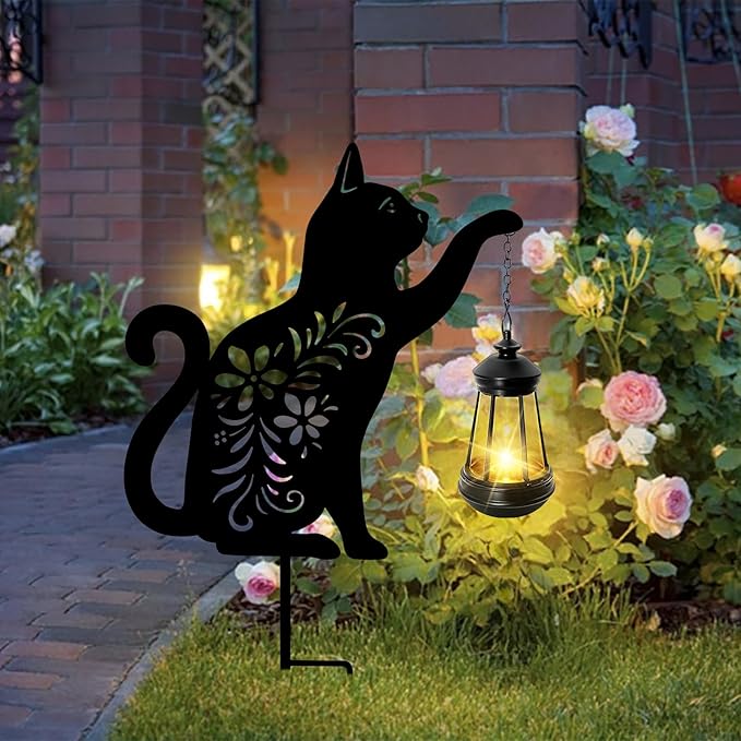 Bshine Cat Solar Light Outdoor Garden Decoration, Waterproof Metal Stake Black - Image 7