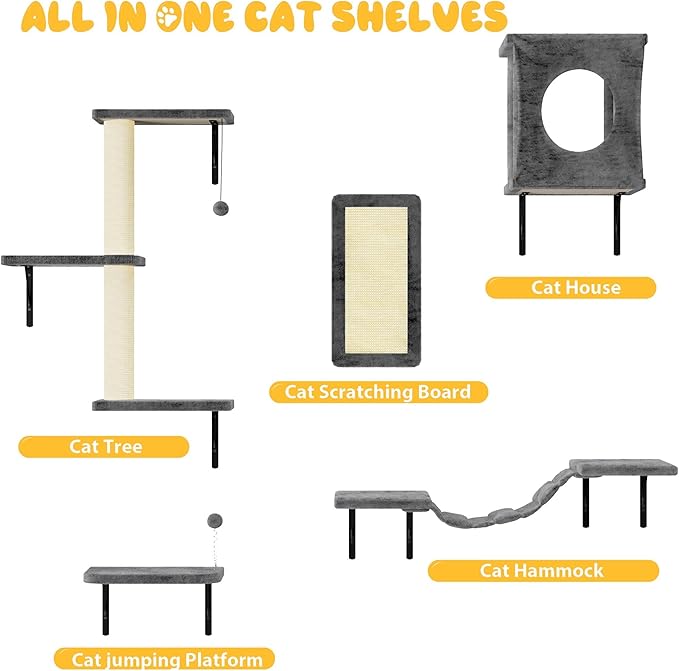 NUNU LAB Cat Wall Shelves, 10-in-1 Wall-Mounted Cat Furniture Set, Large Cat - Image 4