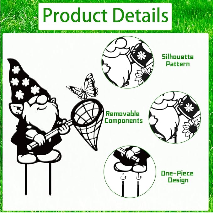 Rngmsi Gnome Metal Garden Stakes Decor, Gnome Yard Decorations Outdoor - Image 3