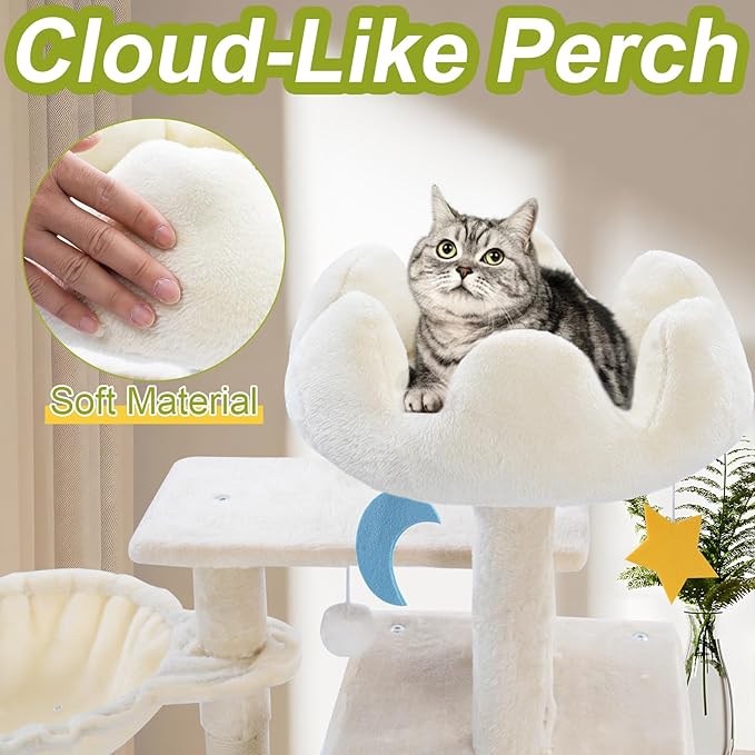 Cat Tree Tower with Metal Frame Hammock, Cat Towers with Scratching Post - Image 3