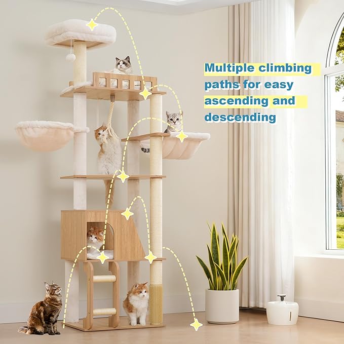 Hey-brother Wooden Cat Tree, 69.7 inch Cats Furniture Tower - Image 9