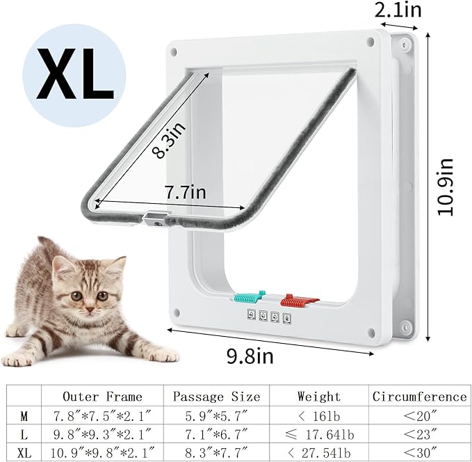 Cat Door for Interior Exterior Door, 4-Way Locking Flap for Cats & Dogs - Image 2