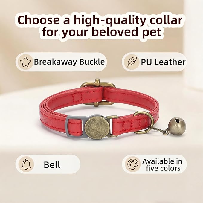THAIN Leather Cat Collar with Bell Breakaway- Adjustable, Retro Bell fit Most - Image 3