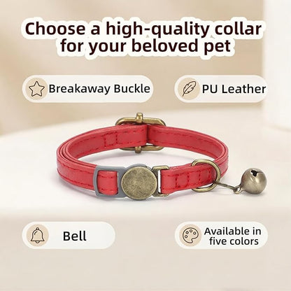 THAIN Leather Cat Collar with Bell Breakaway- Adjustable, Retro Bell fit Most - Image 3