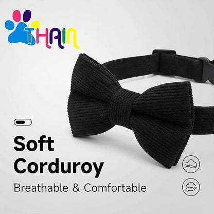 THAIN Dog Collar with Bow Tie Corduroy, Breathable&Adjustable Quick Release - Image 3