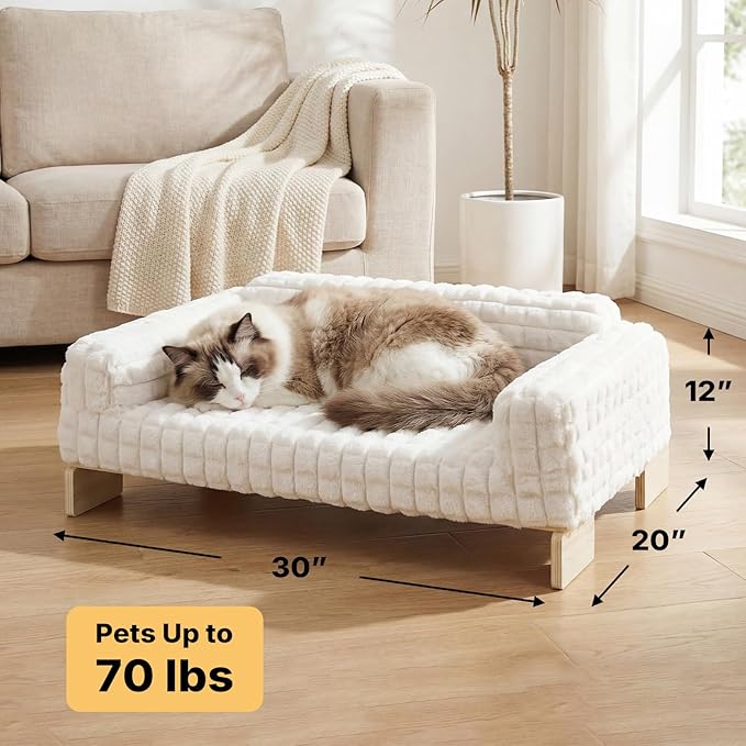 Veehoo Elevated Cat Bed Indoor, Wood Furniture Style Cat Couch Sofa - Image 3