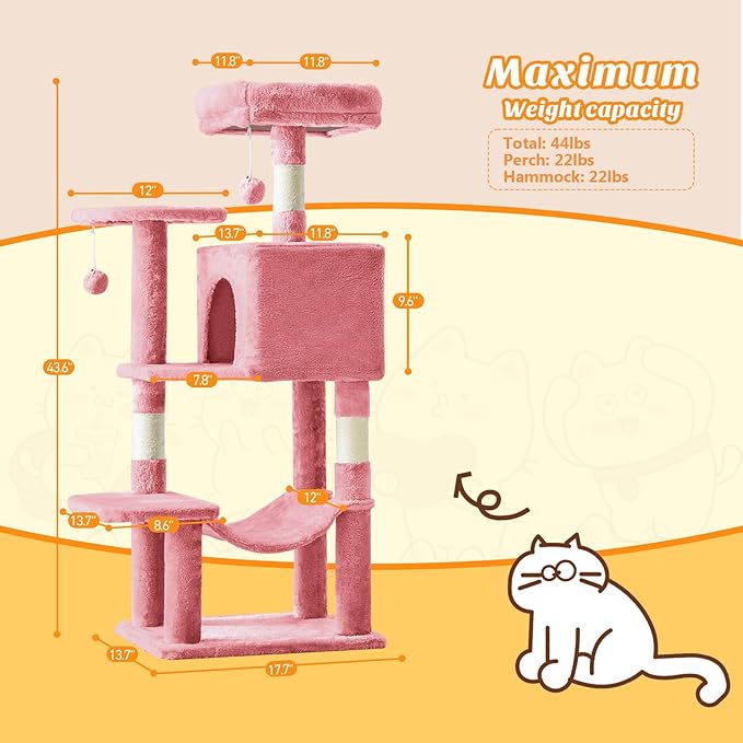 DUMOS Small 44 Inch Cats Tree Tower, Cat Climbing Tower - Image 2
