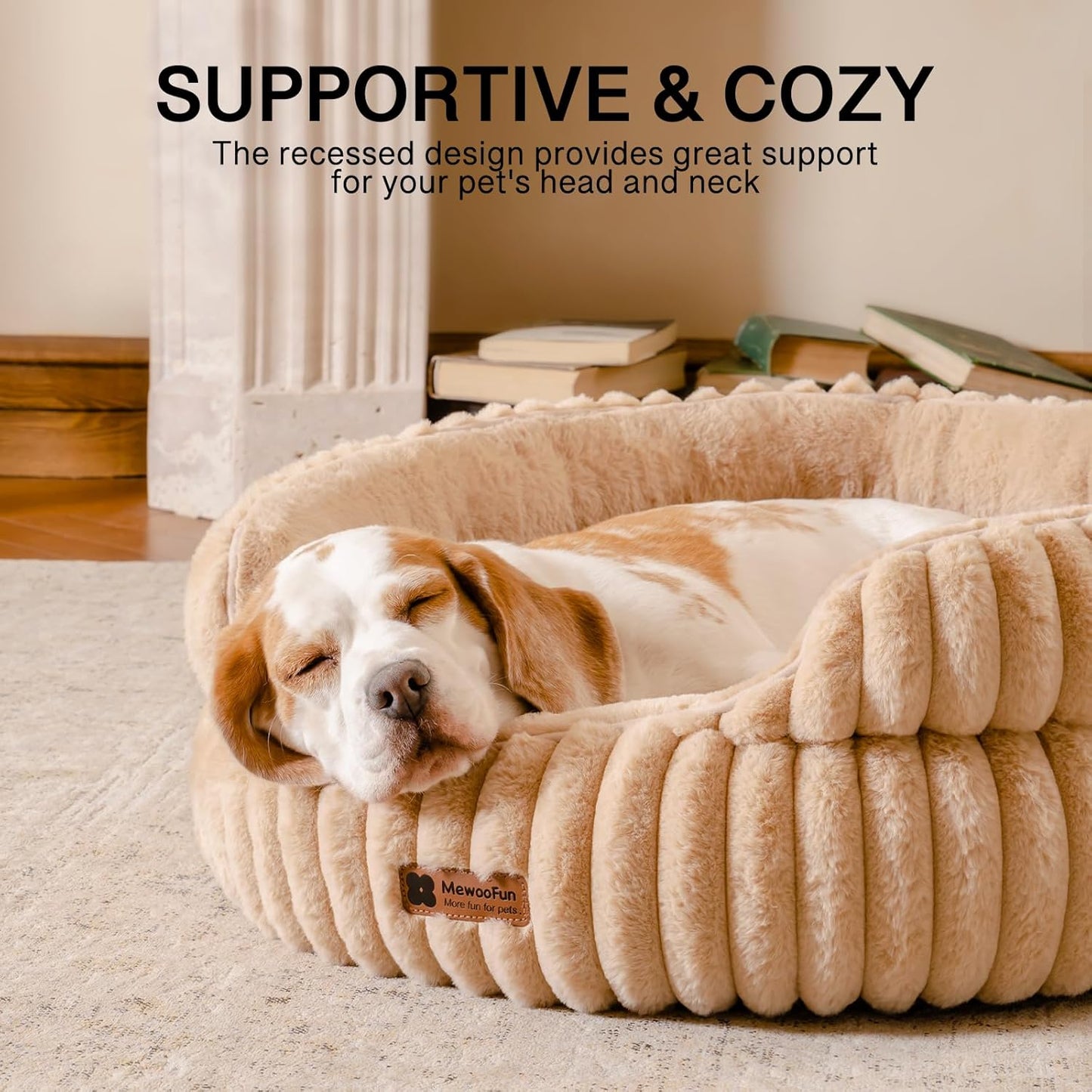 MEWOOFUN Dog Bed for Medium Dogs, Washable Large Cat Beds for Indoor Cats, Donut Pet Bed for Dogs and Cats with Anti-Slip Bottom (Camel, 27"x27"x10")