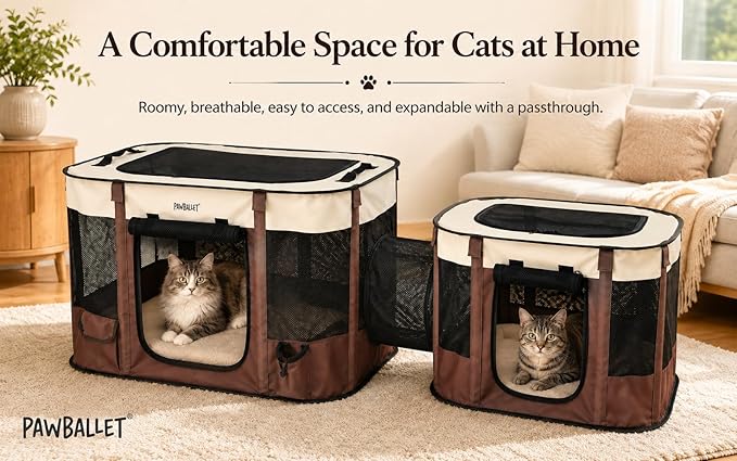 Paw Ballet 2-in-1 Foldable Pet Playpen, Portable Dog Cat Kennel Tent - Image 2