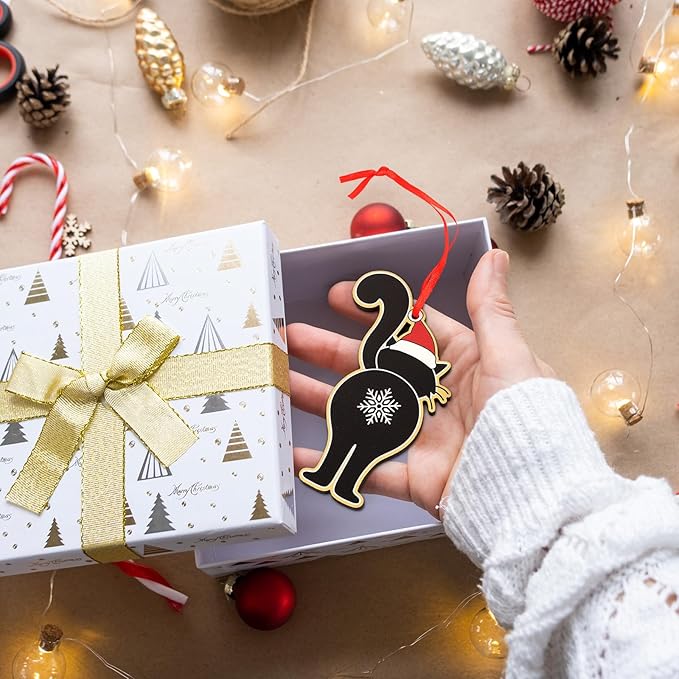 Black Cat Butt Christmas Ornament Wooden Funny Cat - Image 6