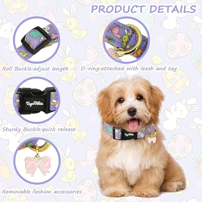 Easter Dog Collar with Cute Easter Themed Patterns, Extra Small Purple Dog - Image 3
