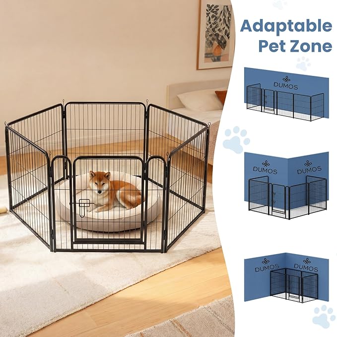 DUMOS Dog Playpen Indoor, Metal 24 Inch 6 Panels Foldable Pet Fence - Image 8