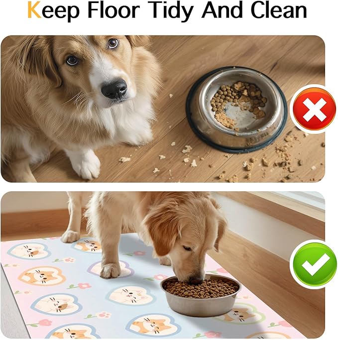 HOMETITUTE Cat Food Mat Pastel Heart Kitten Print, Non-Slip Elegant Pet Bowl - Image 8
