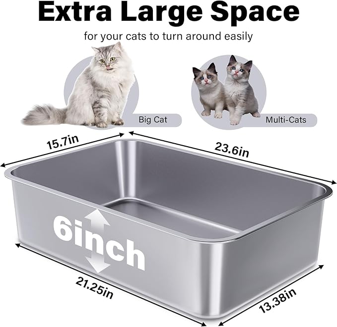 Stainless Steel Litter Box 3 Pack, 23.6" X 15.7" X 6" Extra Large Cat Litterbox - Image 2