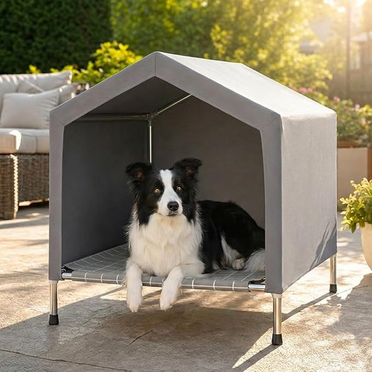 Elevated Dog House for Medium Dogs, Weather-Resistant Stainless Steel Frame & by Dopliv