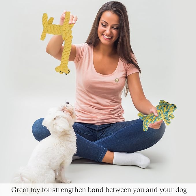 SunGrow Giraffe Cotton Knot Puppy & Ferret Ropes, Handwoven Chew Items - Image 3