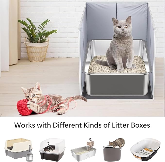 Extra Large Cat Litter Box Enclosure, Open Top High Sided Splash Guard - Image 6