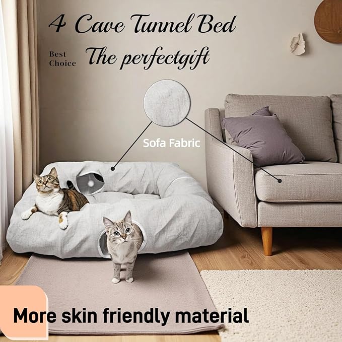 XxingSheep 4 Cave Premium Hemp Fabric XL Cat Tunnel Bed - Image 4
