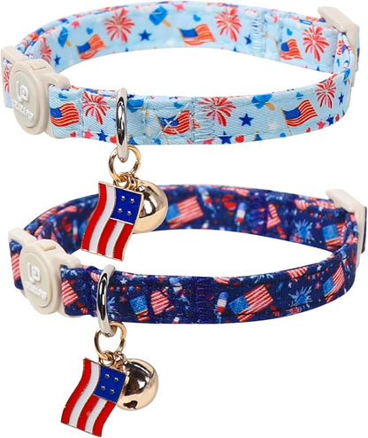 4th 0f July Cat Collar, Summer Baseball Blue Cat Collar by UPURARAPUP