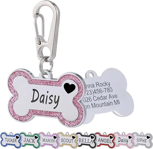 Personalized Dog Tags for Pets Deep Engraved Text and Cute Heart Icons by Aimeng