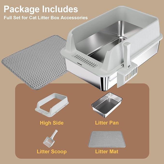TENTIZON Stainless Steel Cat Litter Box, XL Large Metal Kitty Litterbox - Image 7