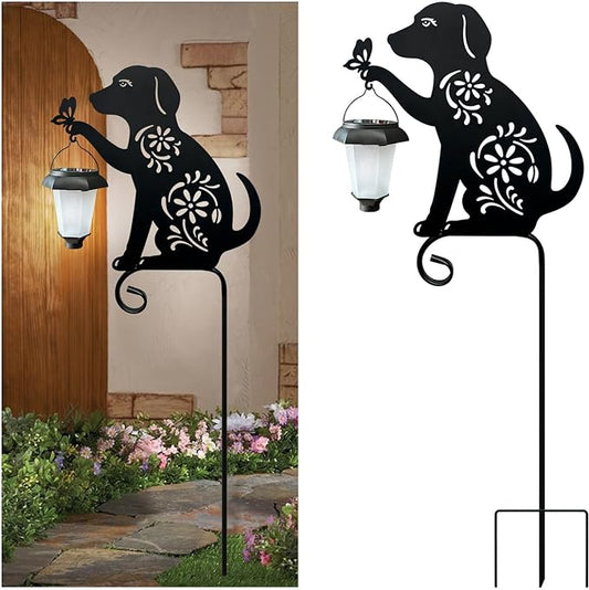 Dog Holding Solar Lantern Garden Stakes Outdoor Metal Dog Stakes Decorative by YY-Ladybug