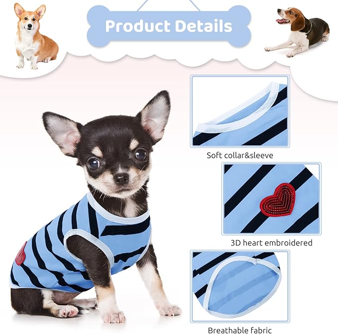 Pet Dog Striped T-Shirt Dogs Cats Cotton Vest Spring Summer Pet Apparel Tee - Image 2