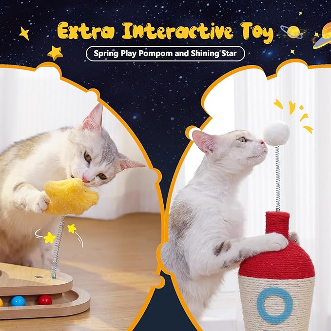 PETEPELA Cat Scratching Post, Rocket Sisal Cat Scratcher, 24.8'' Cute - Image 4