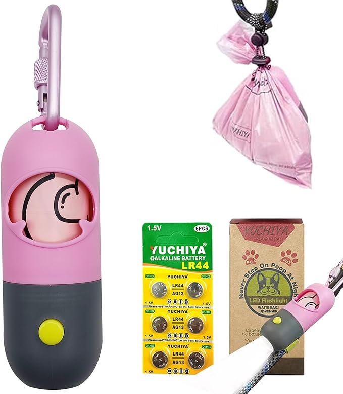 Dog Poop Bags Holder with LED Flashlight|Pet Waste Bags Dispenser by YUCHIYA