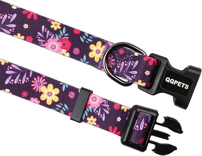 QQPETS Adjustable Soft Dog Collar: Print Flower Pink Multicolor Cute Patterns - Image 7