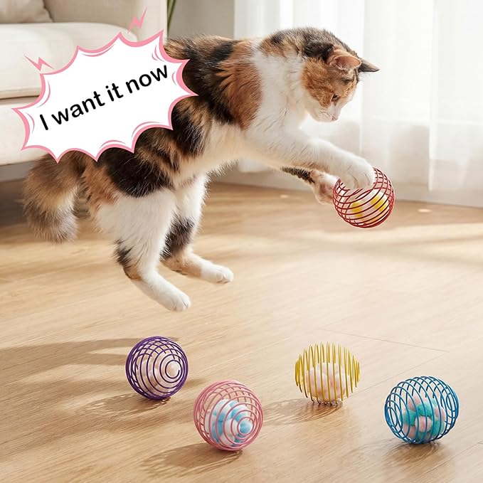 Jecery 5 Pcs Cat Spring Toys Stretchable Rolling Balls Colorful Playful Coils - Image 5