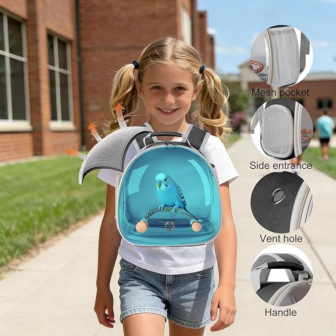 Polarized Tinted Blue Bubble Small Bird Carrier Travel Cage, Portable Bird - Image 4