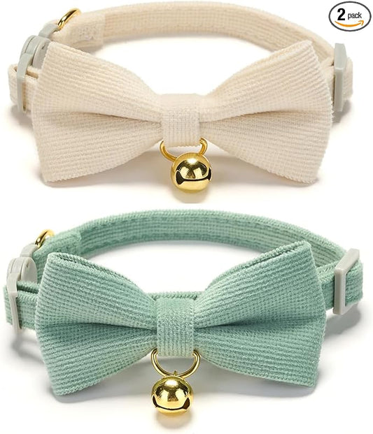 Soft Corduroy Cat Collar, Plaid Pattern, by Petiry